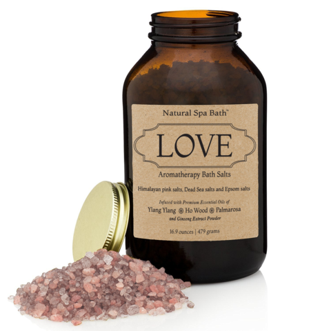 Love Aromatherapy Bath Salts Gift Set - Romantic Blend with Essential Oils includes Exfoliating Gloves - Natural Spa Bath - 1